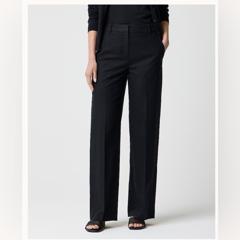 NWT J. Crew Factory black linen blend high rise wide leg trouser, size 12